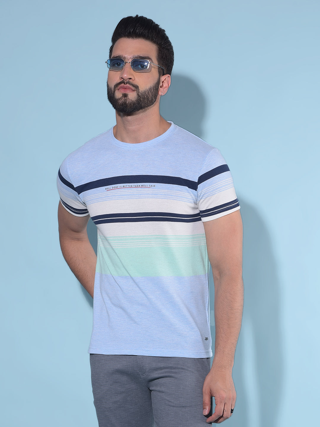 Grey Horizontal Striped Cotton T-Shirt-Men T-Shirts-Crimsoune Club