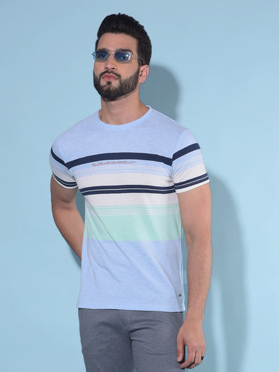 Grey Horizontal Striped Cotton T-Shirt-Men T-Shirts-Crimsoune Club