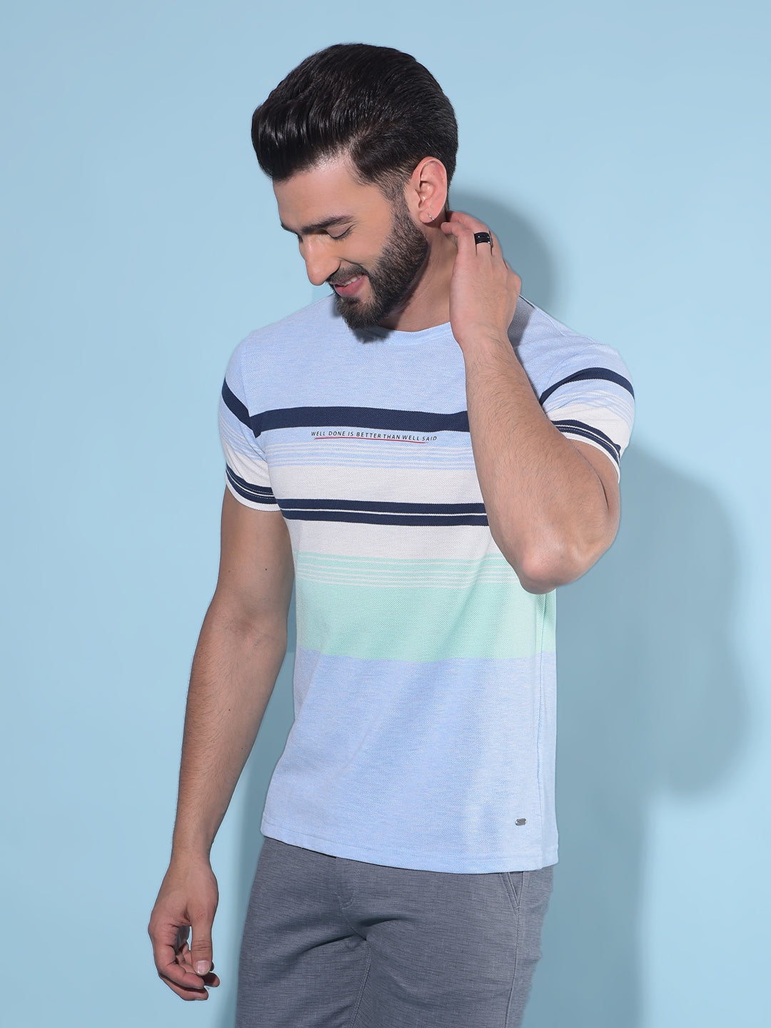Grey Horizontal Striped Cotton T-Shirt-Men T-Shirts-Crimsoune Club