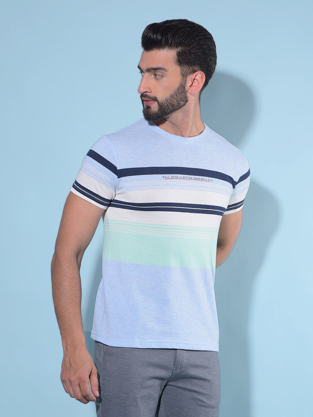 Grey Horizontal Striped Cotton T-Shirt-Men T-Shirts-Crimsoune Club