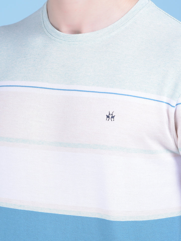 Blue Printed Color-Blocked T-Shirt-Men T-Shirts-Crimsoune Club