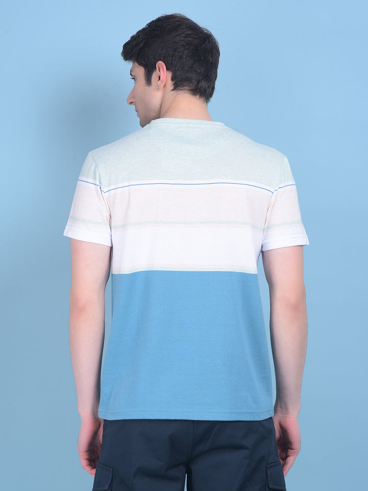 Blue Printed Color-Blocked T-Shirt-Men T-Shirts-Crimsoune Club