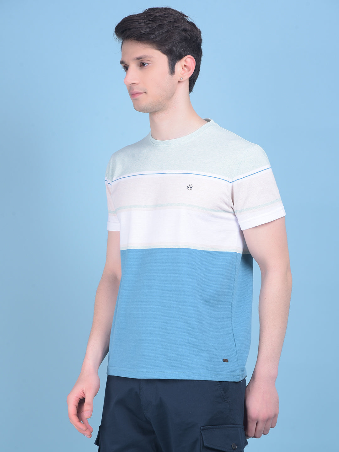 Blue Printed Color-Blocked T-Shirt-Men T-Shirts-Crimsoune Club