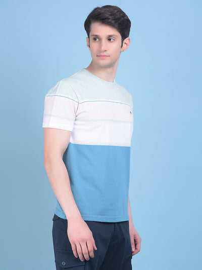 Blue Printed Color-Blocked T-Shirt-Men T-Shirts-Crimsoune Club