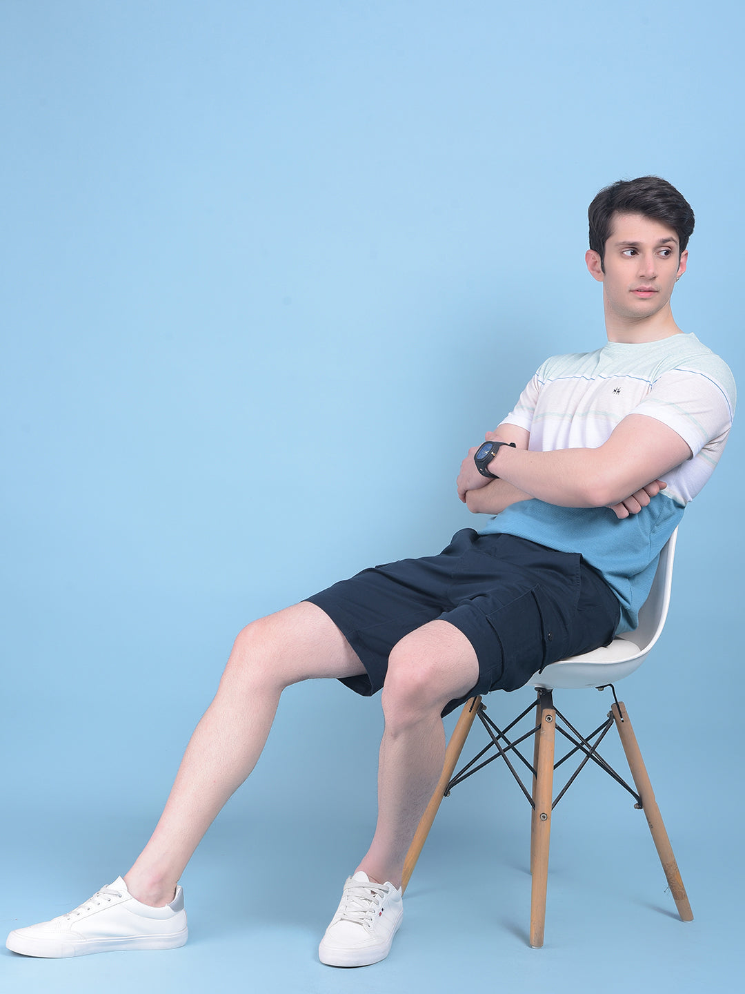 Blue Printed Color-Blocked T-Shirt-Men T-Shirts-Crimsoune Club