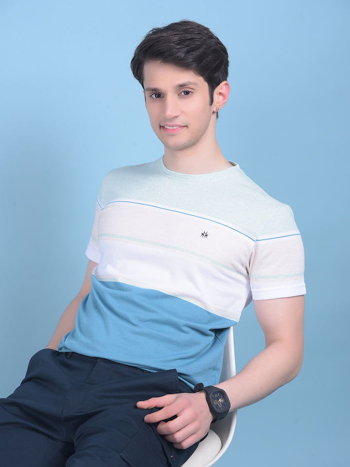 Blue Printed Color-Blocked T-Shirt-Men T-Shirts-Crimsoune Club