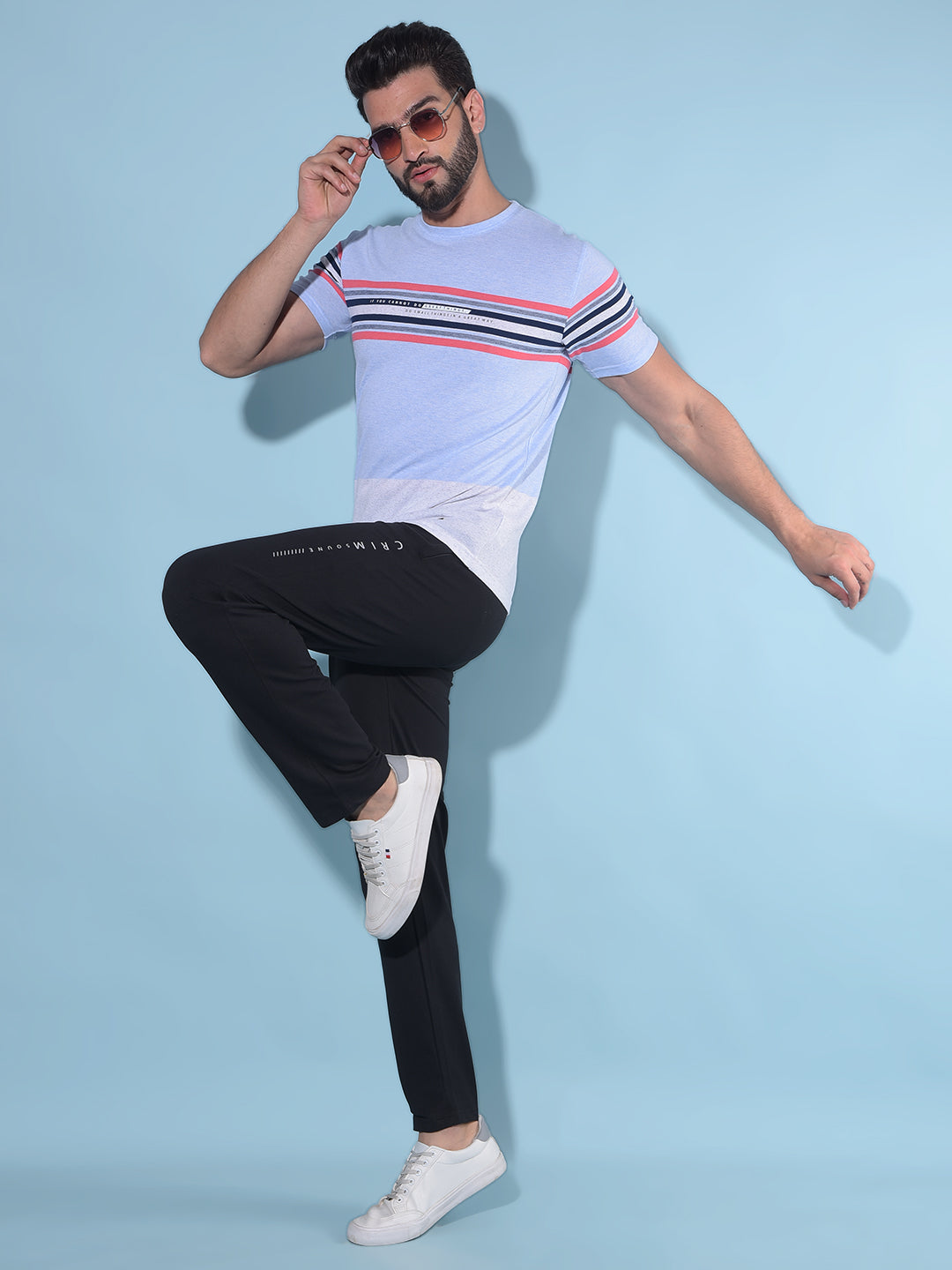 Blue Horizontal Striped Cotton T-Shirt-Men T-Shirts-Crimsoune Club