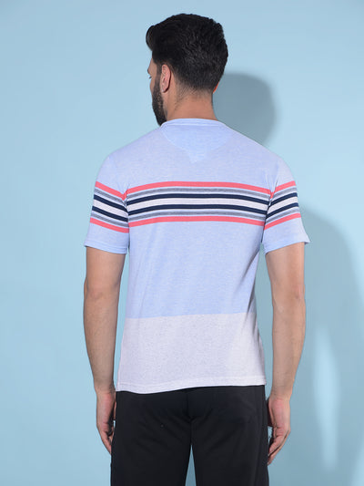 Blue Horizontal Striped Cotton T-Shirt-Men T-Shirts-Crimsoune Club