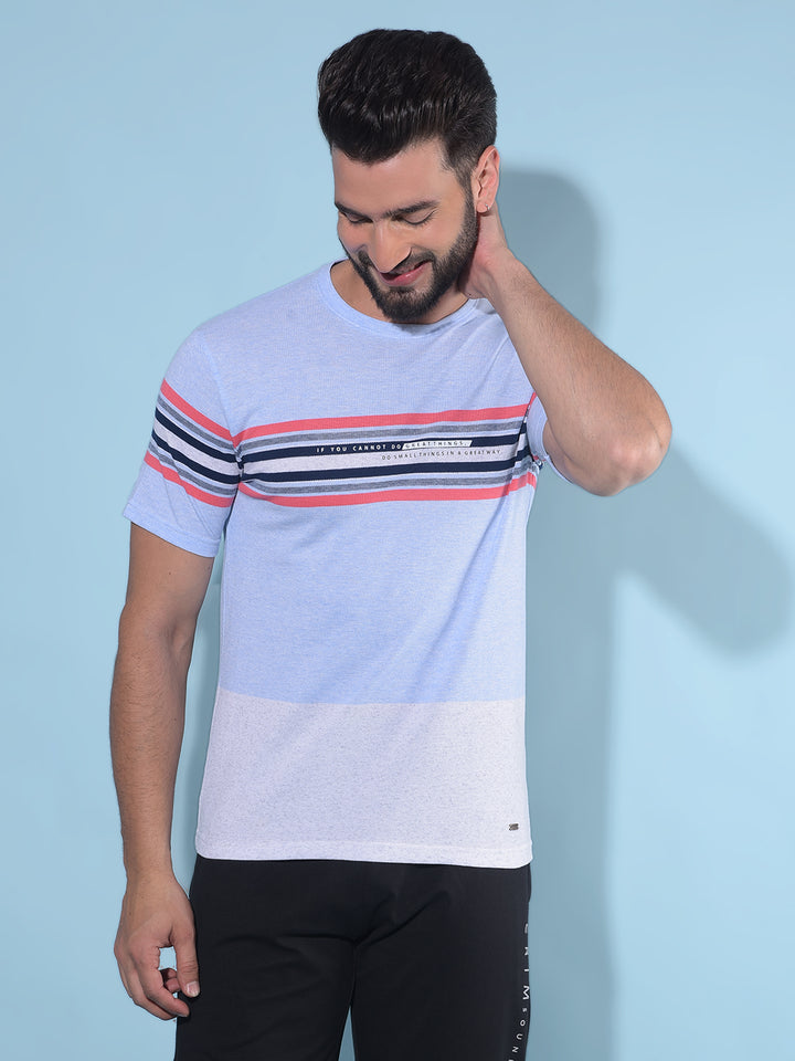 Blue Horizontal Striped Cotton T-Shirt-Men T-Shirts-Crimsoune Club