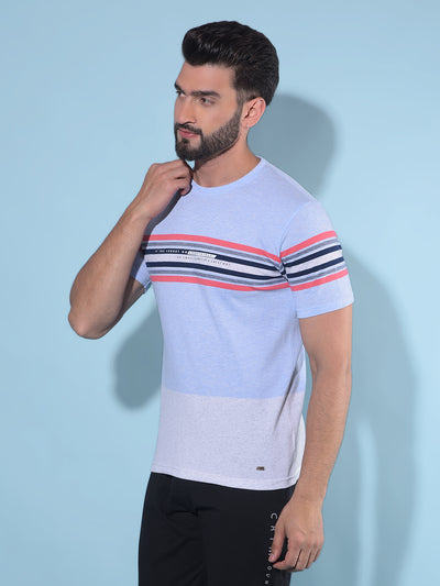 Blue Horizontal Striped Cotton T-Shirt-Men T-Shirts-Crimsoune Club