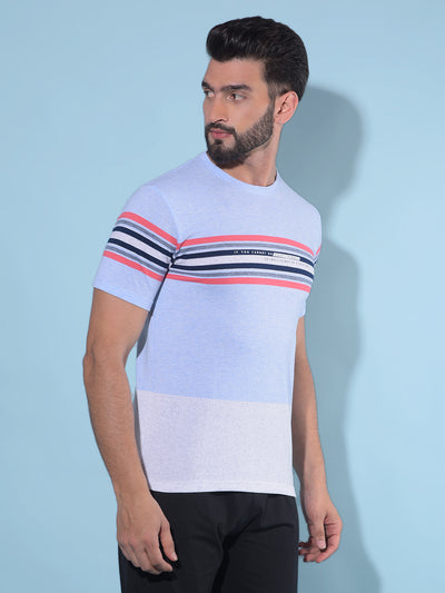 Blue Horizontal Striped Cotton T-Shirt-Men T-Shirts-Crimsoune Club