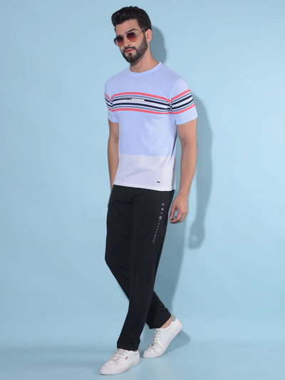 Blue Horizontal Striped Cotton T-Shirt-Men T-Shirts-Crimsoune Club