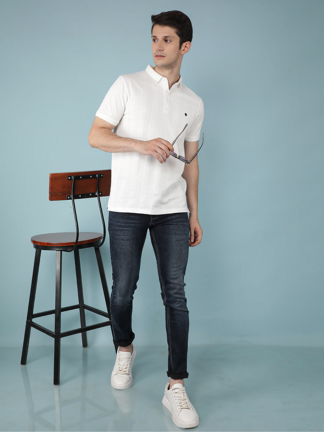 White Vertical Striped Polo T-Shirt-Men T-Shirts-Crimsoune Club