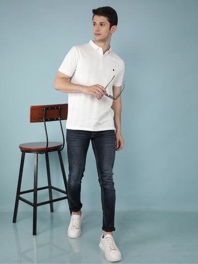White Vertical Striped Polo T-Shirt-Men T-Shirts-Crimsoune Club