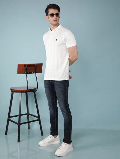 White Vertical Striped Polo T-Shirt-Men T-Shirts-Crimsoune Club