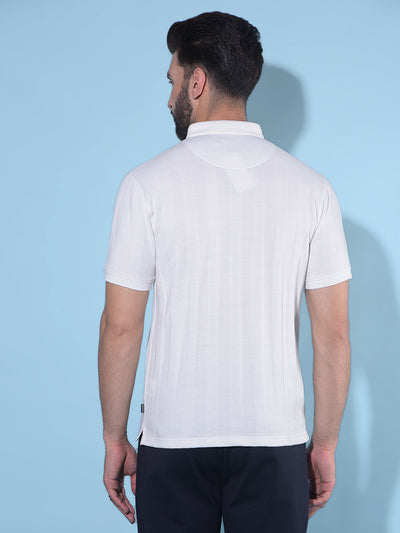 White Vertical Striped Polo T-Shirt-Men T-Shirts-Crimsoune Club
