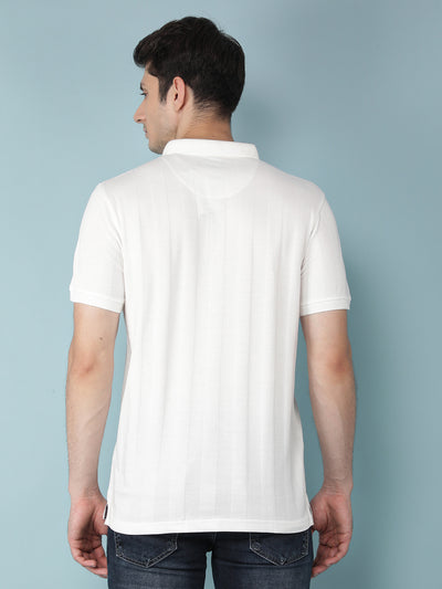 White Vertical Striped Polo T-Shirt-Men T-Shirts-Crimsoune Club