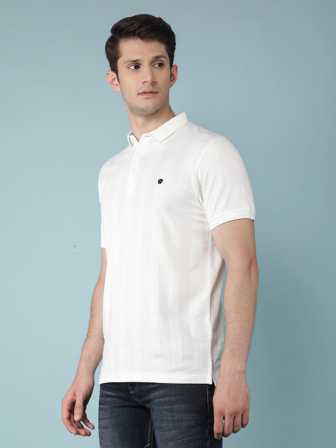 White Vertical Striped Polo T-Shirt-Men T-Shirts-Crimsoune Club