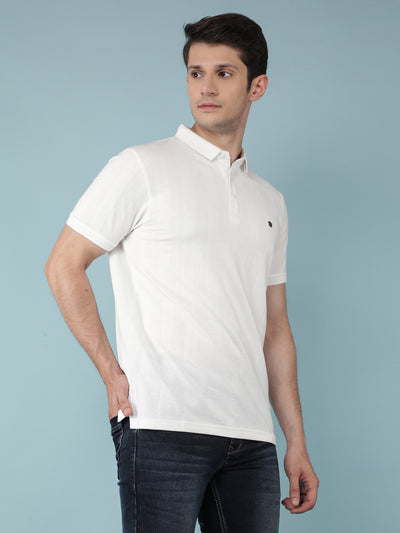 White Vertical Striped Polo T-Shirt-Men T-Shirts-Crimsoune Club