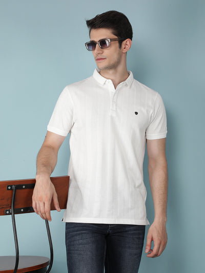 White Vertical Striped Polo T-Shirt-Men T-Shirts-Crimsoune Club