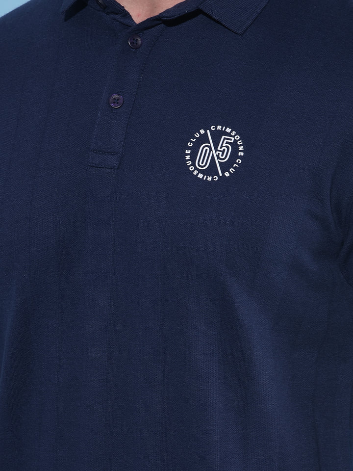 Navy Blue Vertical Striped Polo T-Shirt-Men T-Shirts-Crimsoune Club