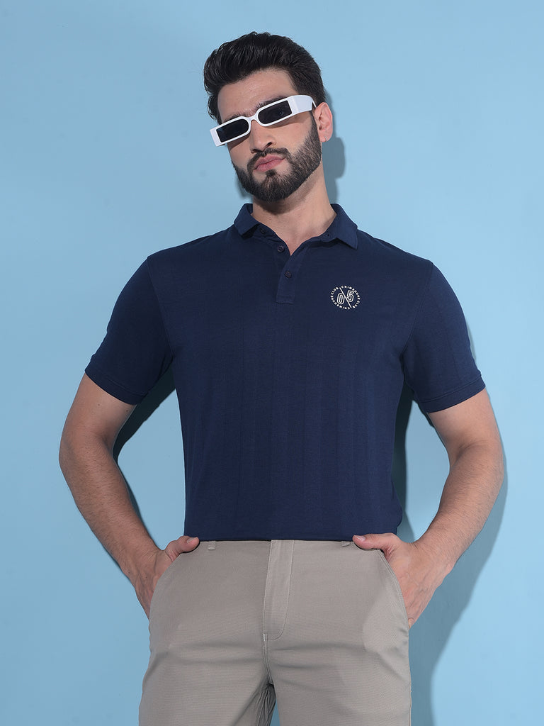 Navy Blue Vertical Striped Polo T-Shirt – Crimsoune Club