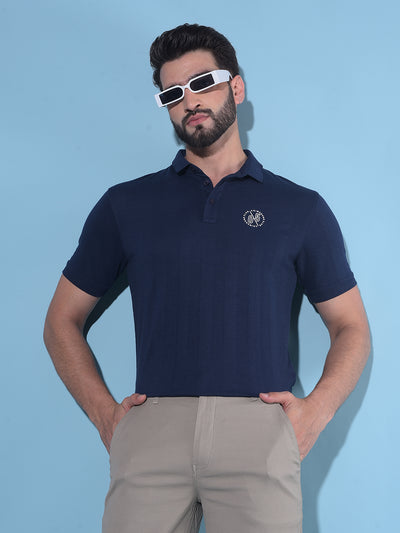 Navy Blue Vertical Striped Polo T-Shirt-Men T-Shirts-Crimsoune Club