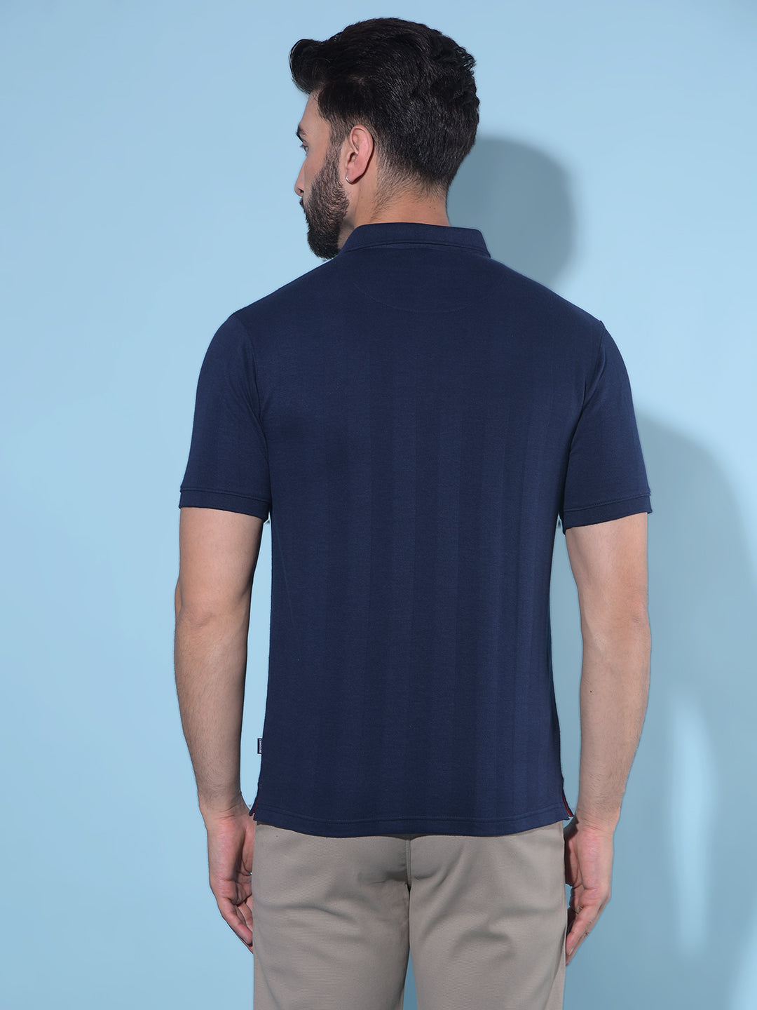 Navy Blue Vertical Striped Polo T-Shirt-Men T-Shirts-Crimsoune Club