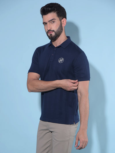 Navy Blue Vertical Striped Polo T-Shirt-Men T-Shirts-Crimsoune Club