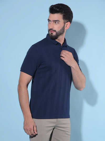 Navy Blue Vertical Striped Polo T-Shirt-Men T-Shirts-Crimsoune Club