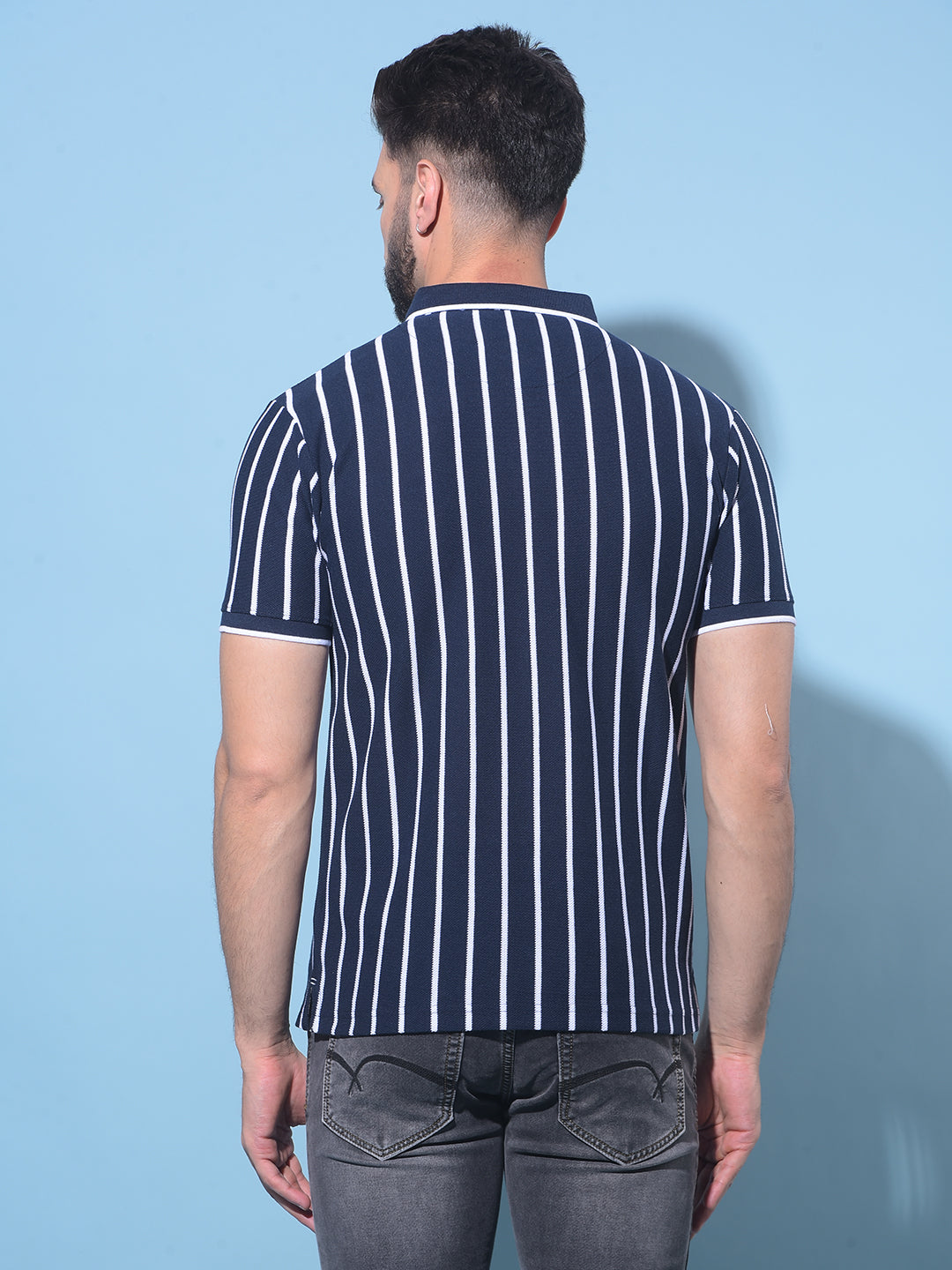Navy Blue Vertical Striped T-Shirt-Men T-Shirts-Crimsoune Club