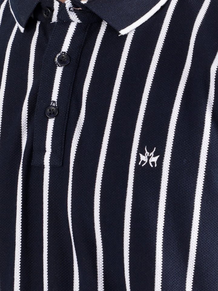Navy Blue Vertical Striped T-Shirt-Men T-Shirts-Crimsoune Club