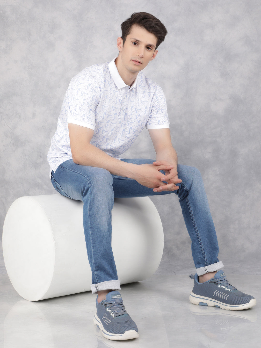 Blue Printed Polo T-Shirt-Men T-Shirts-Crimsoune Club