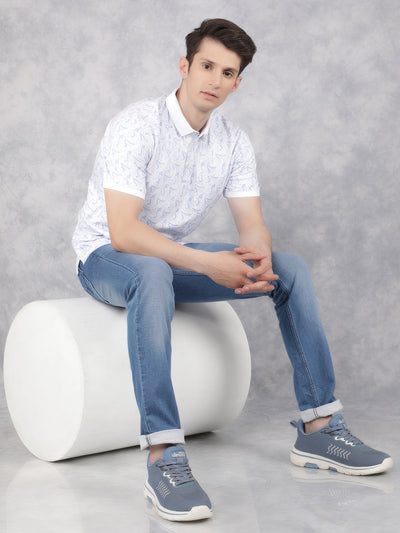 Blue Printed Polo T-Shirt-Men T-Shirts-Crimsoune Club