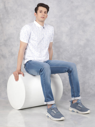 Blue Printed Polo T-Shirt-Men T-Shirts-Crimsoune Club