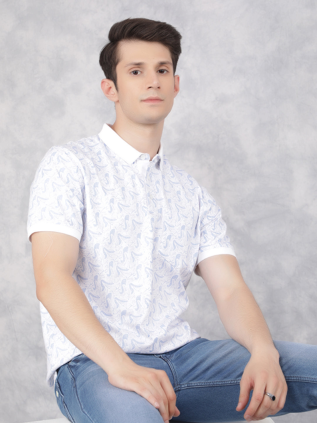 Blue Printed Polo T-Shirt-Men T-Shirts-Crimsoune Club