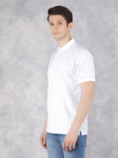 Blue Printed Polo T-Shirt-Men T-Shirts-Crimsoune Club
