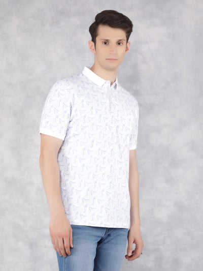 Blue Printed Polo T-Shirt-Men T-Shirts-Crimsoune Club