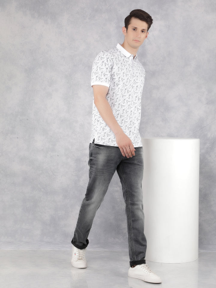 Grey Printed Polo T-Shirt-Men T-Shirts-Crimsoune Club