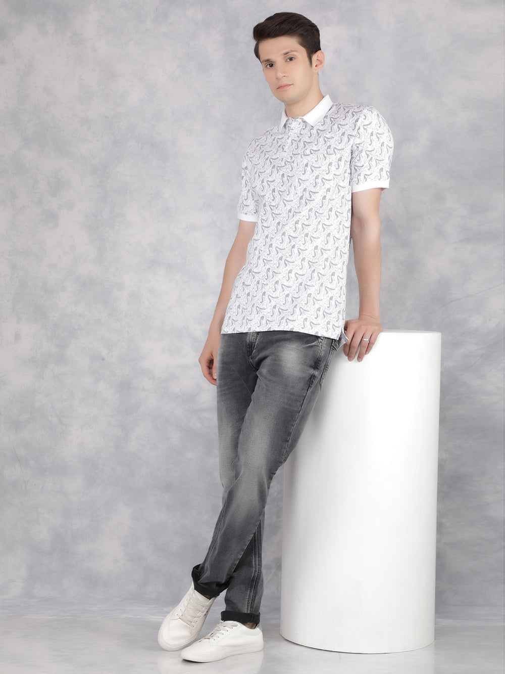 Grey Printed Polo T-Shirt-Men T-Shirts-Crimsoune Club
