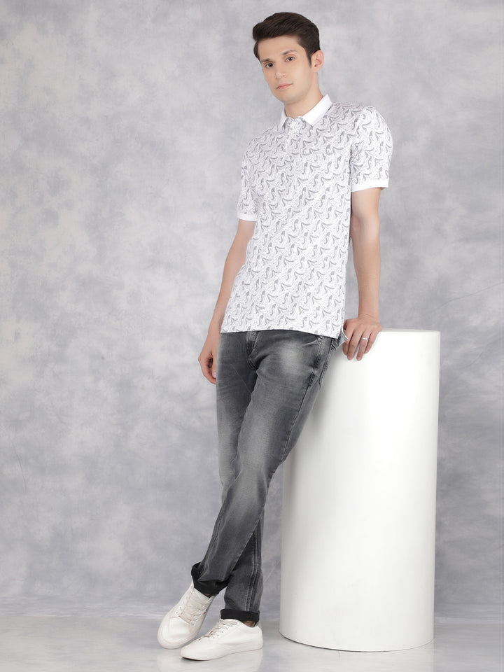 Grey Printed Polo T-Shirt-Men T-Shirts-Crimsoune Club