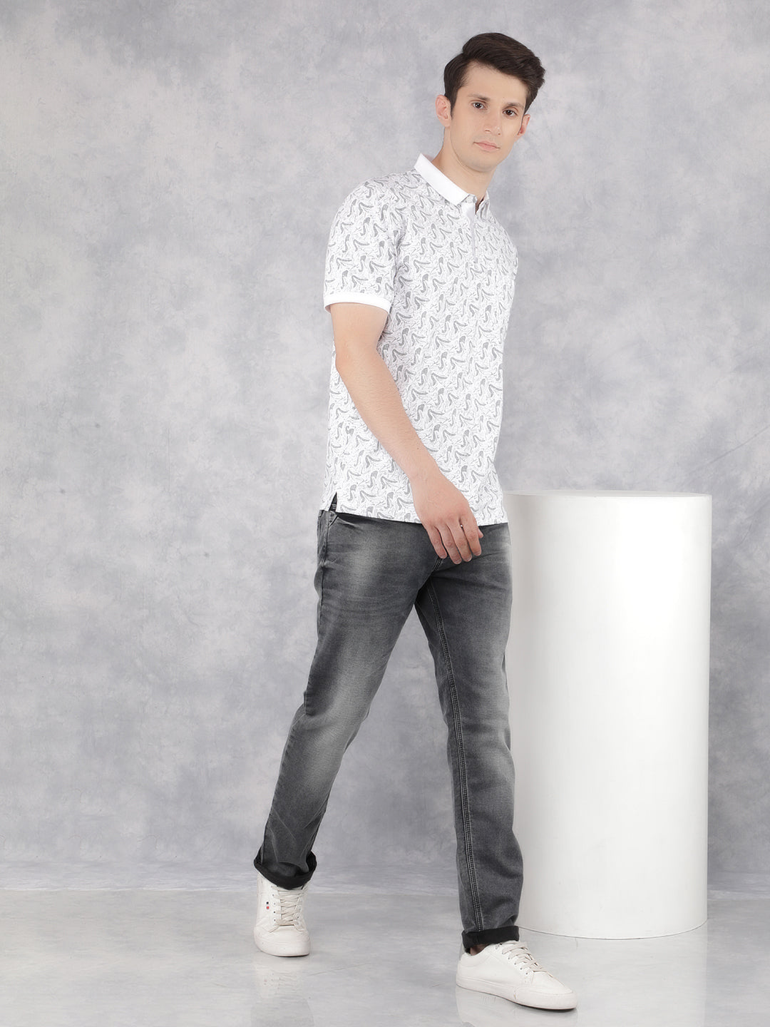 Grey Printed Polo T-Shirt-Men T-Shirts-Crimsoune Club