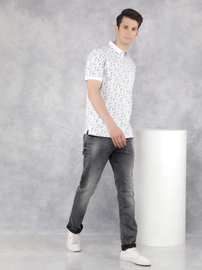 Grey Printed Polo T-Shirt-Men T-Shirts-Crimsoune Club