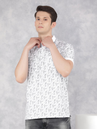 Grey Printed Polo T-Shirt-Men T-Shirts-Crimsoune Club