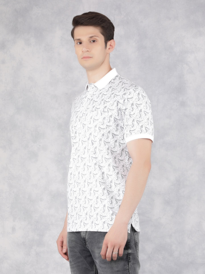 Grey Printed Polo T-Shirt-Men T-Shirts-Crimsoune Club