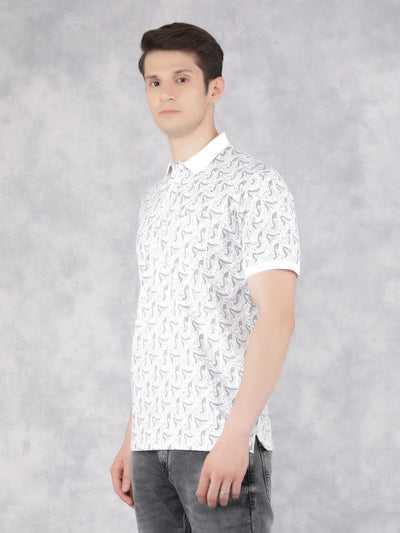 Grey Printed Polo T-Shirt-Men T-Shirts-Crimsoune Club