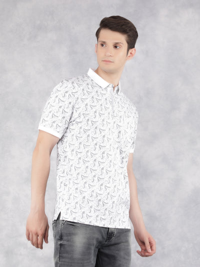 Grey Printed Polo T-Shirt-Men T-Shirts-Crimsoune Club