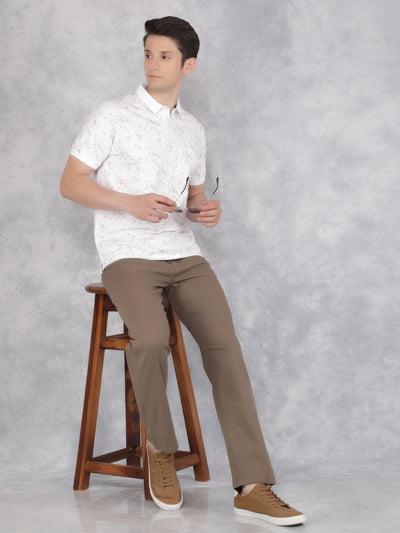 Beige Floral Print Polo T-Shirt-Men T-Shirts-Crimsoune Club