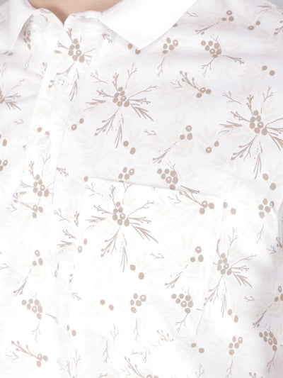 Beige Floral Print Polo T-Shirt-Men T-Shirts-Crimsoune Club