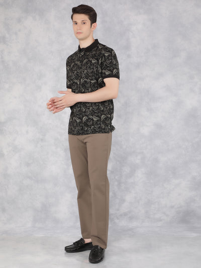 Black Floral Print Polo T-Shirt-Men T-Shirts-Crimsoune Club